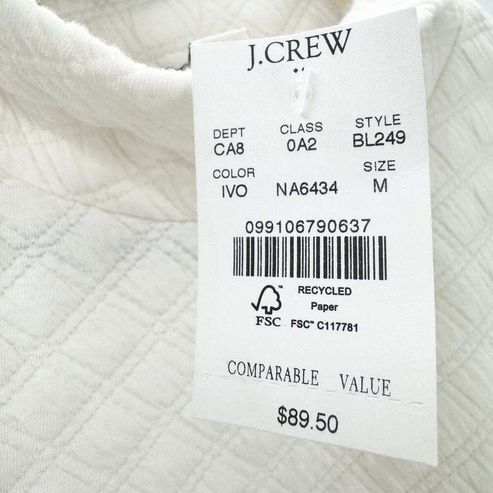 J. Crew Quilted Mock Neck Pullover Sweater Long Sleeve Ivory Size Medium NWT - Picture 9 of 12